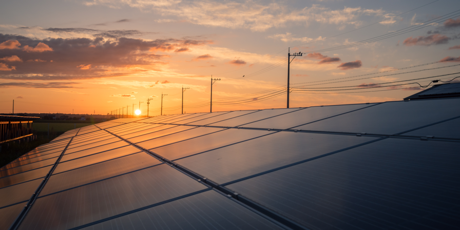 Planta fotovoltaica al atardecer