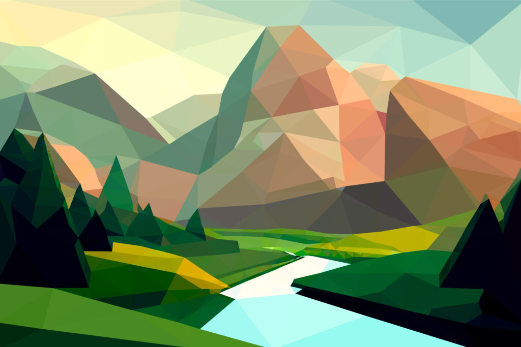 paisaje vectorial de montaña y rio